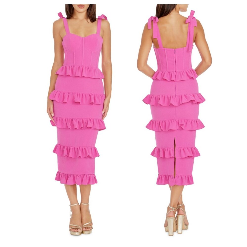 Dress the Population Pink Ruffle Midi Dress